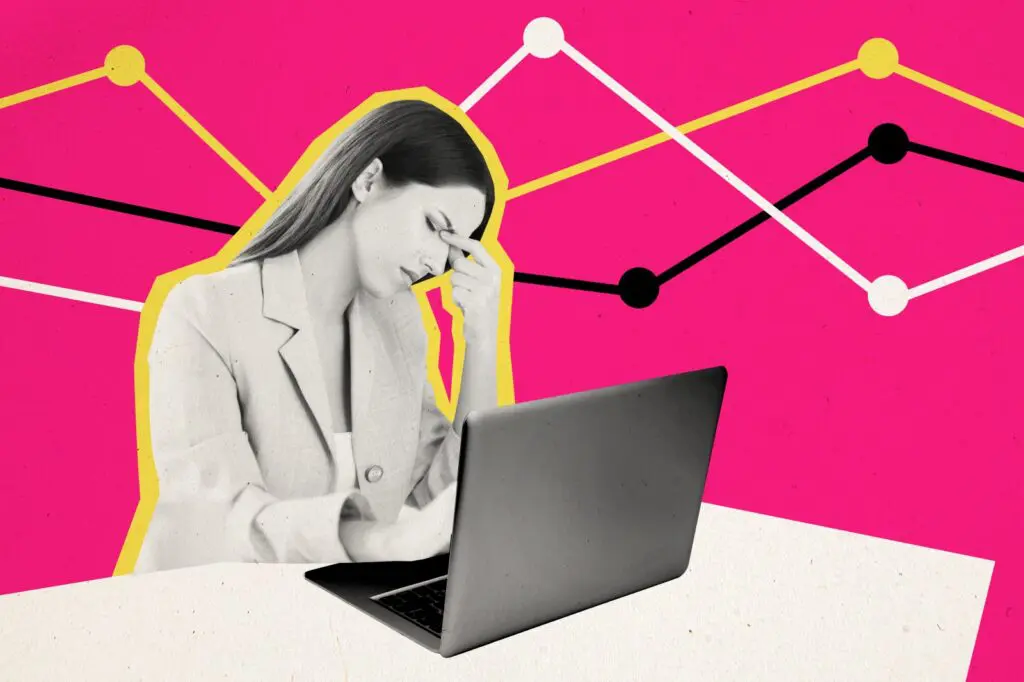 Sketch of a frustrated woman sitting at her computer
