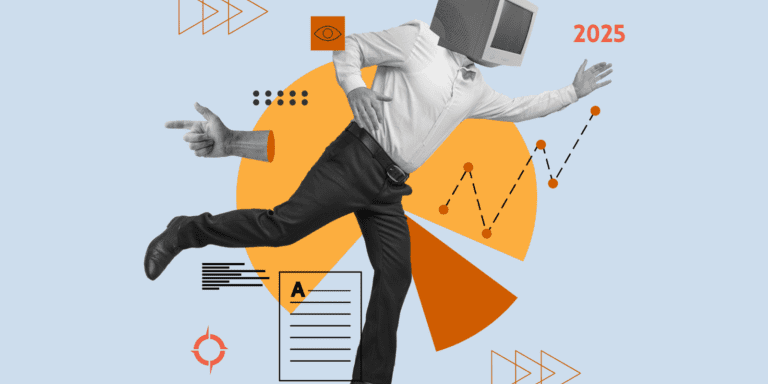 Collage of a marketer running into 2025