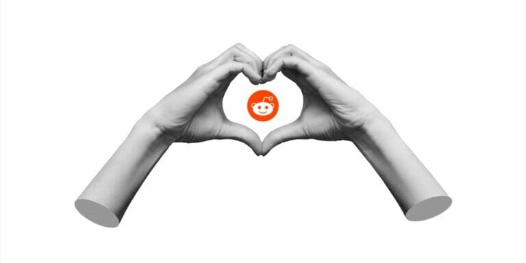 How We Learned to Love Reddit Collage art of two hands making a heart sign with the Reddit logo in the middle