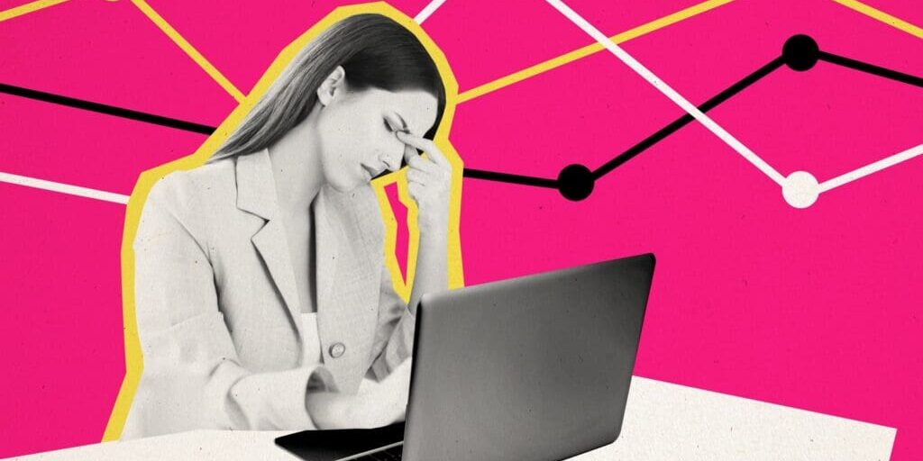 Sketch of a frustrated woman sitting at her computer