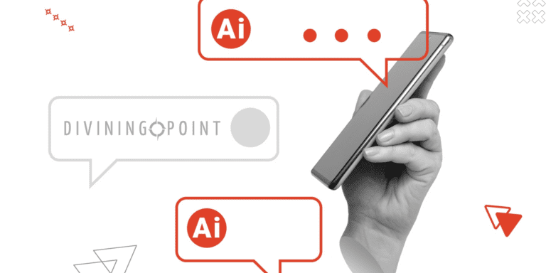 Drawing of a hand holding a mobile phone with AI text windows